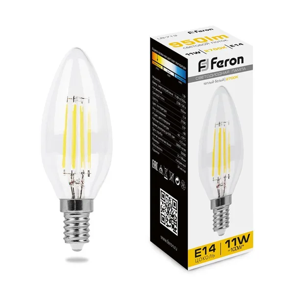 Лампа светодиодная Feron LB-713 Свеча прозрачн. E14 11W 2700K — фото 2