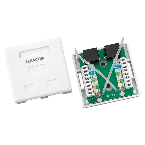 Розетка настенная TERACOM Cat,5E неэкранированная 2 порта RJ-45 Dual IDC белая EKF — фото 4