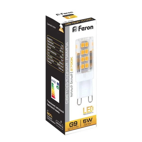 Лампа светодиодная Feron LB-432 G9 5W 2700K — фото 2
