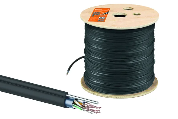 Кабель витая пара F/UTP Cat 5e 4х2х24AWG (305м) solid, PE для наружн. прокл., чёрный, трос 1,2мм TDM — фото 2