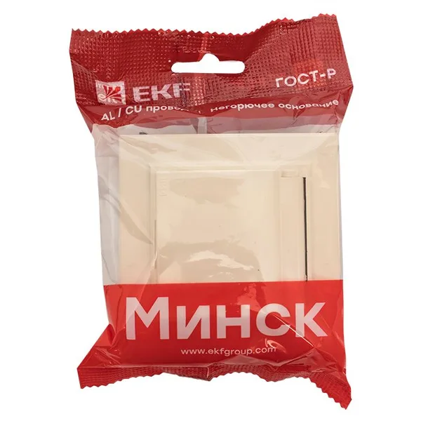 Минск Розетка 1-местная СП с/з с крышкой 16А бежевая с защ, штор, IP44 EKF — фото 3