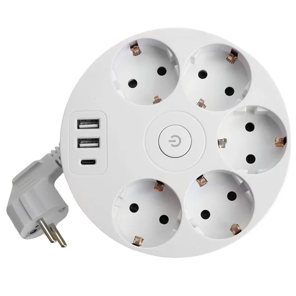 HM10-51-01 Удлинитель 5-местный с/з, 3x1мм², 2.5м, 250В, 16А, 2USB+С 5V 3,1А, серия Comfort, белый STEKKER — фото 3