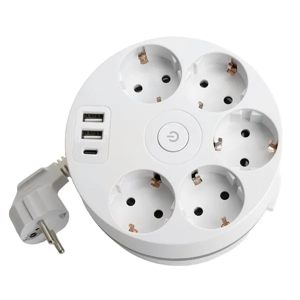 HM10-51-01 Удлинитель 5-местный с/з, 3x1мм², 2.5м, 250В, 16А, 2USB+С 5V 3,1А, серия Comfort, белый STEKKER — фото 2