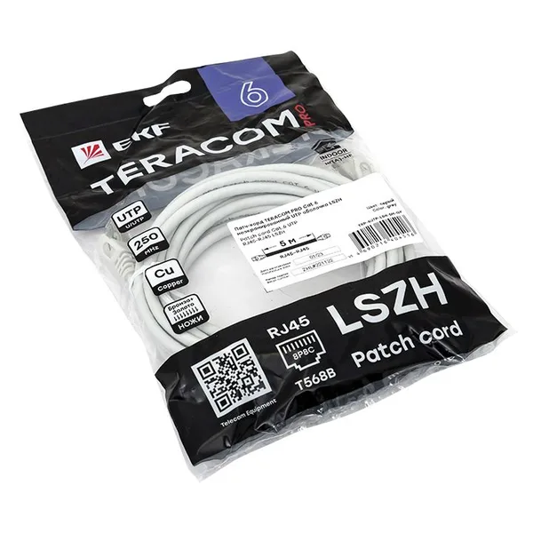 Патч-корд TERACOM PRO Cat,6 неэкранированный UTP оболочка LSZH серый (5,0м) EKF — фото 4