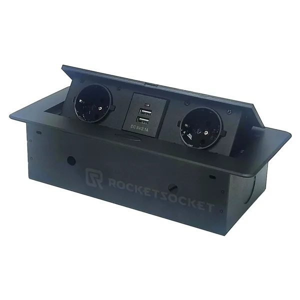 Розетка горизонтальная выдвижная 2EU+2USB Черная OvalC RocketSocket LIVOLO