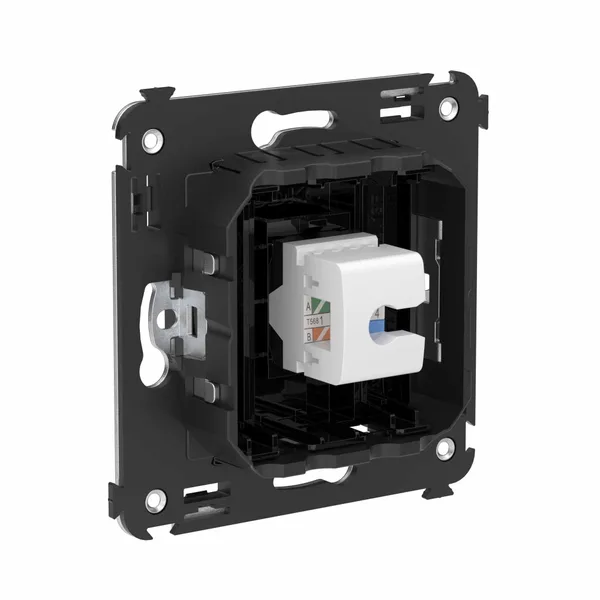 Компьютерная розетка RJ-45 без шторки в стену, кат.6 одинарная, "Avanti", "Черный квадрат" DKC — фото 3