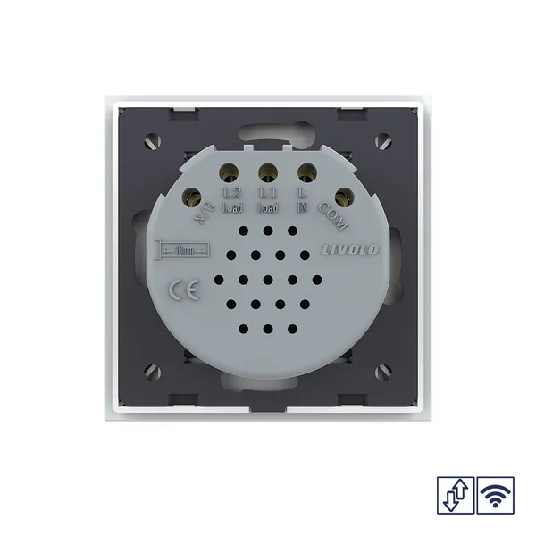 Сенсорный радиоуправляемый выключатель для жалюзи Quadro 2 клавиши 1 модуль Белый Livolo — фото 4