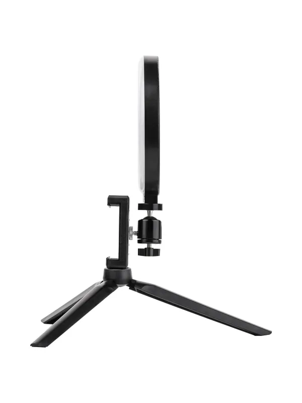 Лампа кольцевая светодиодная 16 см, 6 Вт, 2700-6400 К, штатив наст., диммер, USB, TDM — фото 6
