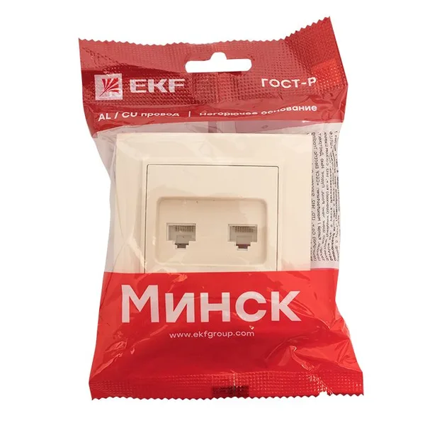 Минск Розетка RJ-45 2-местная СП бежевая EKF — фото 3