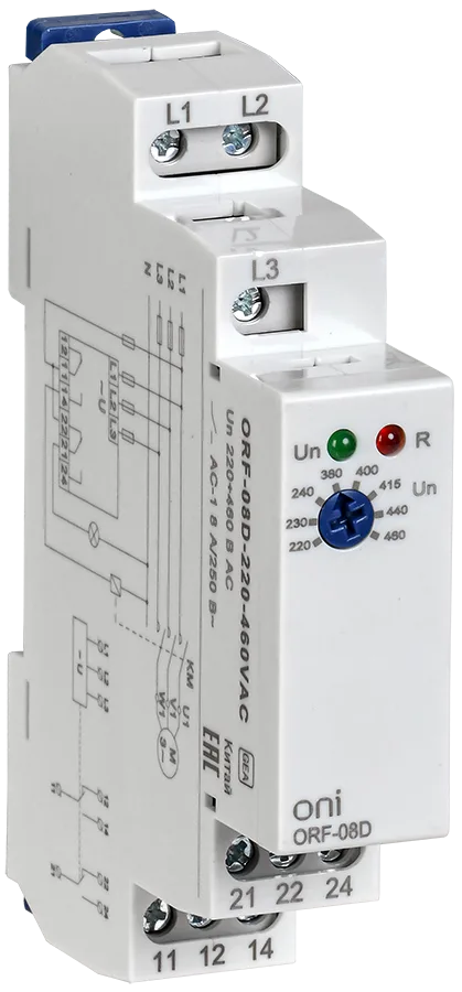Реле контроля фаз ORF-08D 3 фазы 2 контакта 220-460В AC ONI IEK