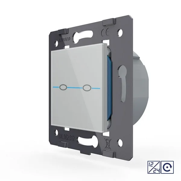Двухклавишная сенсорная кнопка Quadro 12/24В, цвет серый (механизм) Livolo