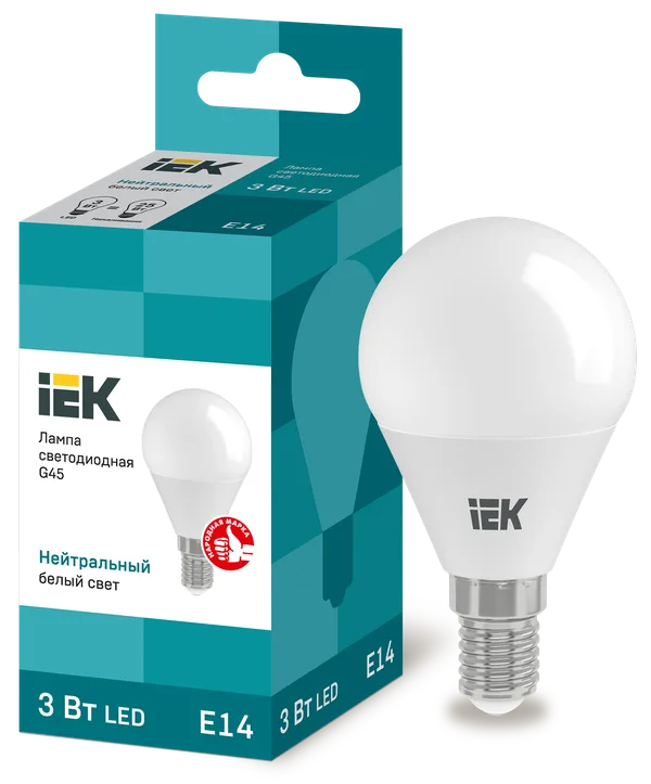 Лампа светодиодная G45 шар 3Вт 230В 4000К E14 IEK