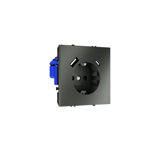 Розетка встраиваемая Voltum S70 с заземлением и защитными шторками, 16А, с USB, A+C, (титан) — фото 19