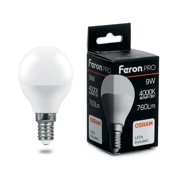 Лампа светодиодная Feron.PRO LB-1409 Шарик E14 9W 4000K — фото 2
