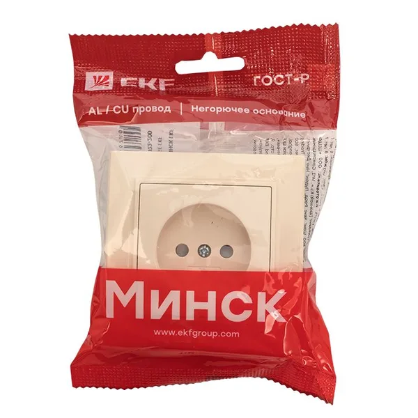 Минск Розетка 1-мест, СП б/з 10 А с защ, штор, бежевый EKF — фото 4