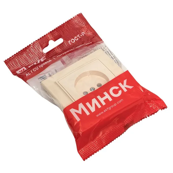 Минск Розетка 1-мест, СП б/з 10 А с защ, штор, бежевый EKF — фото 3