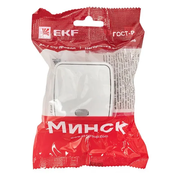 Минск Выключатель 1-клавишный ОП 10А с индикатором белый Basic EKF — фото 5