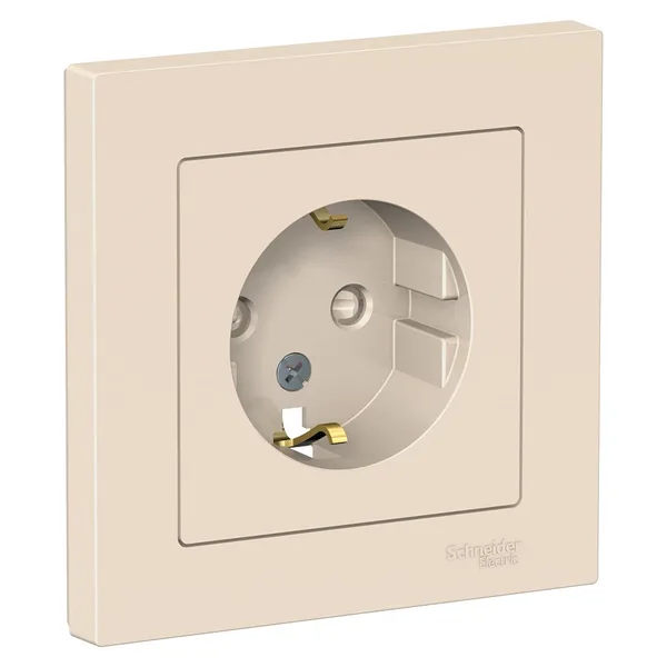 ATLASDESIGN Розетка СУ 1-м. с з/з, со шторками в сборе 16А бежевый IP20 Schneider Electric Systeme Electric (Schneider Electric)