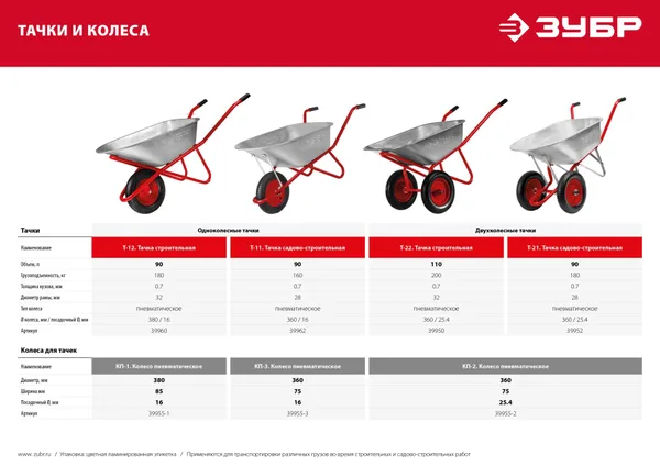 Строительная двухколесная тачка Т-22, 110 л 200 кг, 39950 ЗУБР — фото 2
