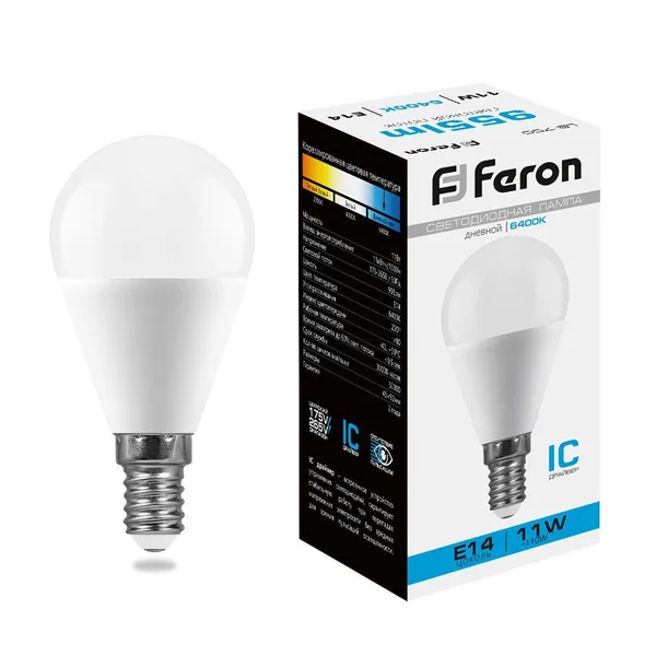 Лампа светодиодная Feron LB-750 Шарик E14 11W 6400K — фото 2