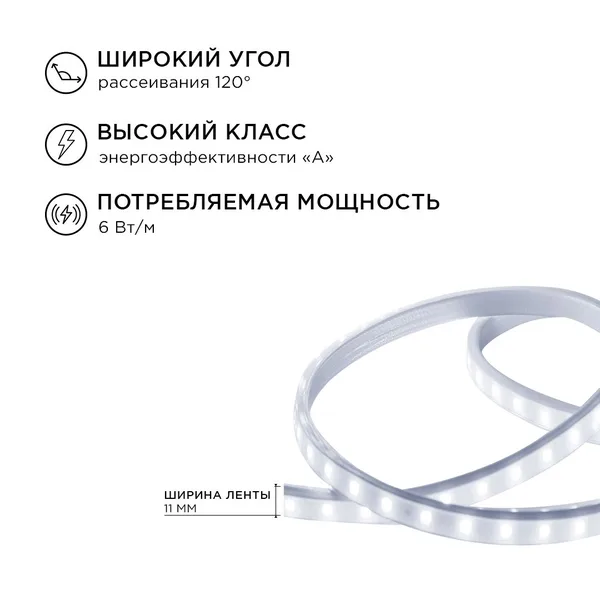 10-55 Комплект светодиодной подсветки, 220В, 6Вт/м, 600лм/м, smd2835, 60д/м, IP65, 5м, белый ПВХ шнур с прозрачным рассеивателем, с аксессуарами(сетев APEYRON — фото 5