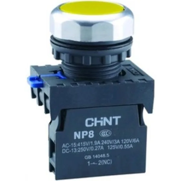 Кнопка упр. NP8-20BN/5 без подсветки, самовозв., желт., 2НО, IP65 (R) CHINT