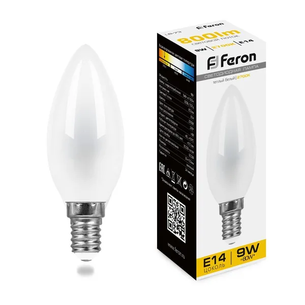 Лампа светодиодная Feron LB-73 Свеча матовая E14 9W 2700K — фото 2