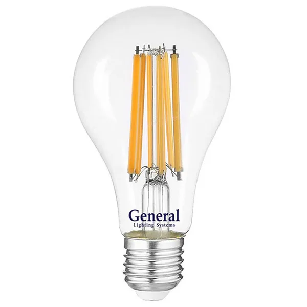Лампа светодиодная филамент A60S 17Вт E27 2700K (нитевидная) прозр. General