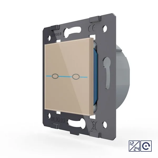 Двухклавишная сенсорная кнопка Quadro 12/24В, цвет золотой (механизм) Livolo