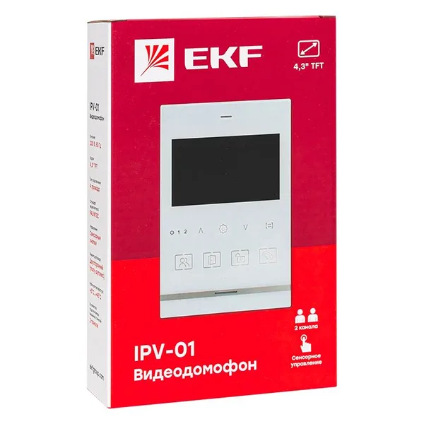 Видеодомофон IPV-01 бел, 4''TFT 4пр, 2 канала IP20 EKF — фото 2