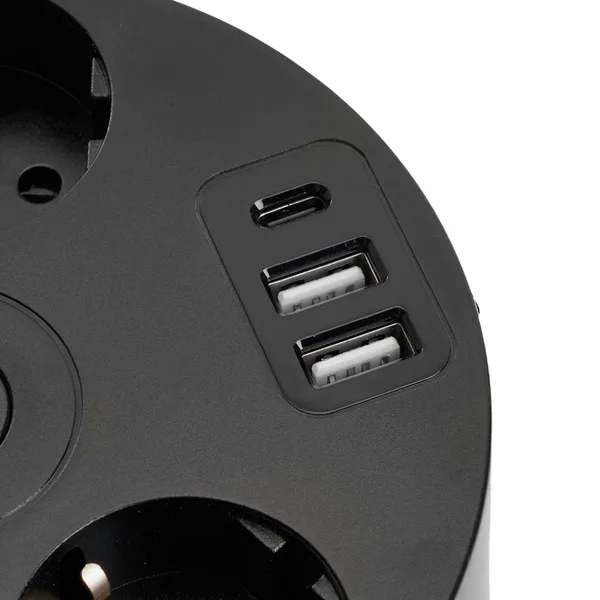 HM10-51-01 Удлинитель 5-местный с/з, 3x1мм², 2.5м, 250В, 16А, 2USB+С 5V 3,1А, серия Comfort, черный STEKKER — фото 4