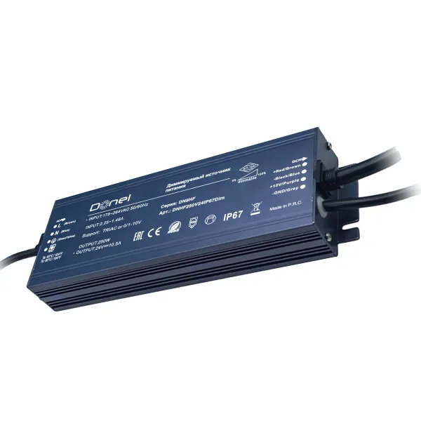 Donel, 250Вт,DC24В,10.42А, IP67, 228x80x32 мм,диммируемый Triac/0-10v блок питания для светодиодной ленты,серия:DN8HF