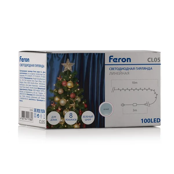 Светодиодная гирлянда Feron CL05 линейная 10м +3м 230V 5000K, c питанием от сети, зеленый шнур — фото 5