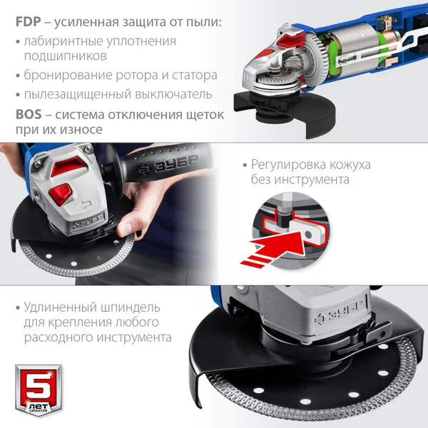 УШМ Профессионал, УШМ-П125-1500 эпст, с регулировкой оборотов, 125 мм, 1500 Вт ЗУБР — фото 7