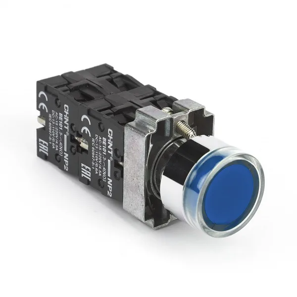 Кнопка управления NP2-BW3661 плоская синяя, 1НО, AC/DC230В(LED), IP40 (R) CHINT