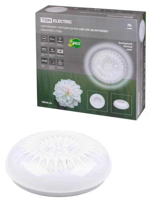 Светильник светодиодный LED СПС 06 15Вт 4000К D30см, Кружево TDM — фото 2