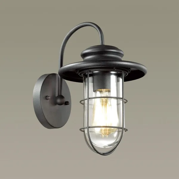 Уличный настенный св-к IP44 E27 1*60W HELM черный/прозрачный ODEON LIGHT — фото 2