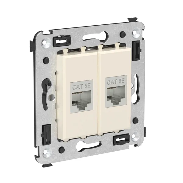 Компьютерная розетка RJ-45 без шторки в стену, кат.5e двойная экранированная, "Avanti", "Ванильная дымка" DKC — фото 2