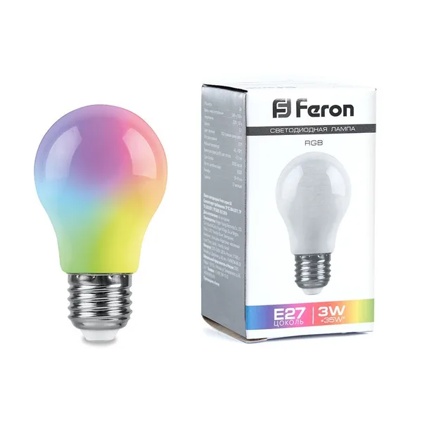 Лампа светодиодная Feron LB-375 E27 3W матовый RGB плавная сменая цвета — фото 2