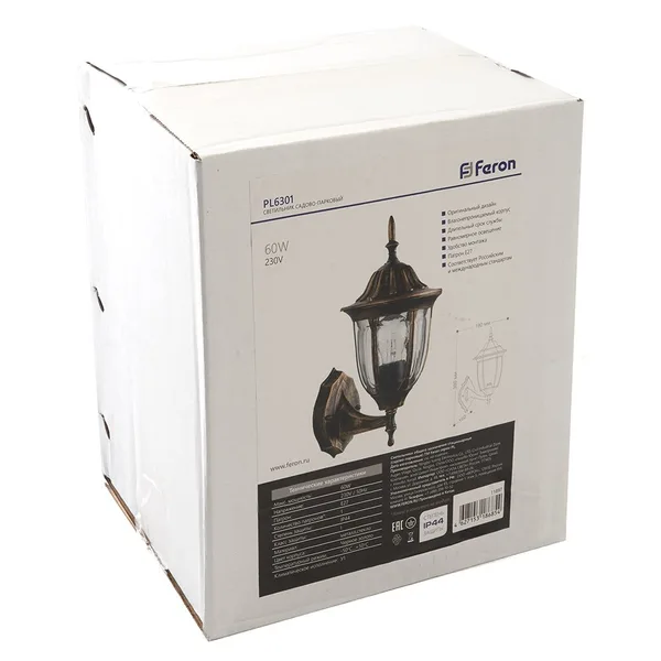 Светильник садово-парковый Feron PL6301 шестигранный на стену вверх 60W E27 230V, черное золото — фото 6