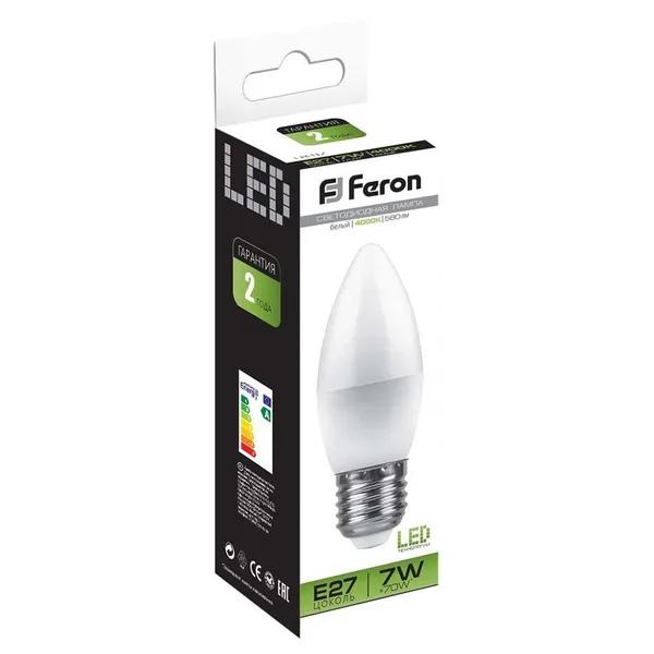 Лампа светодиодная Feron LB-97 Свеча E27 7W 4000K — фото 2