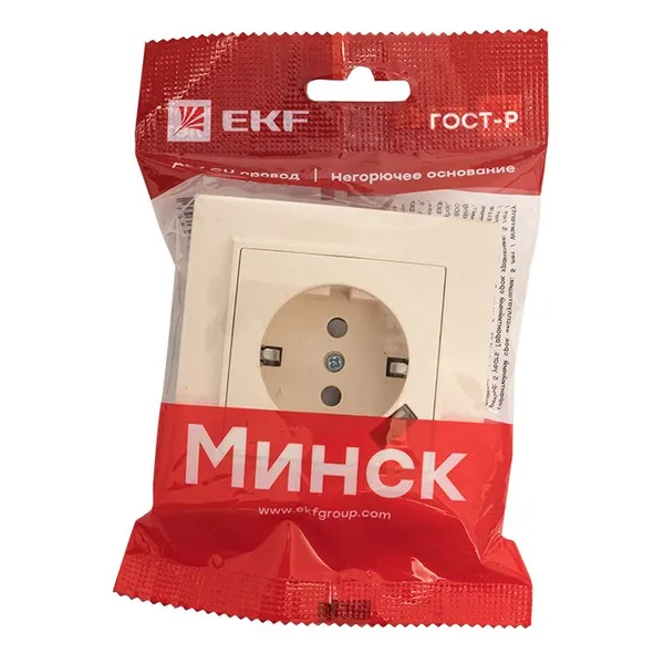 Минск Розетка 1-местная СП с/з 16А бежевая с защ, штор, с USB 1А EKF — фото 3