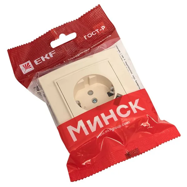 Минск Розетка 1-местная СП с/з 16А бежевая с защ, штор, с USB 1А EKF — фото 2