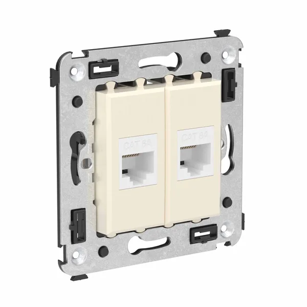 Компьютерная розетка RJ-45 без шторки в стену, кат.6А двойная, "Avanti", "Ванильная дымка" DKC — фото 2