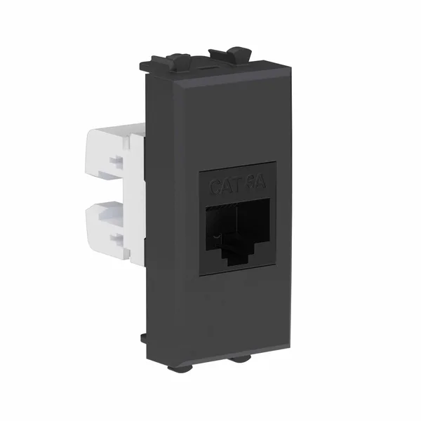Компьютерная розетка RJ-45 без шторки модульная, кат.6А, "Avanti", "Черный матовый", 1 модуль DKC — фото 2