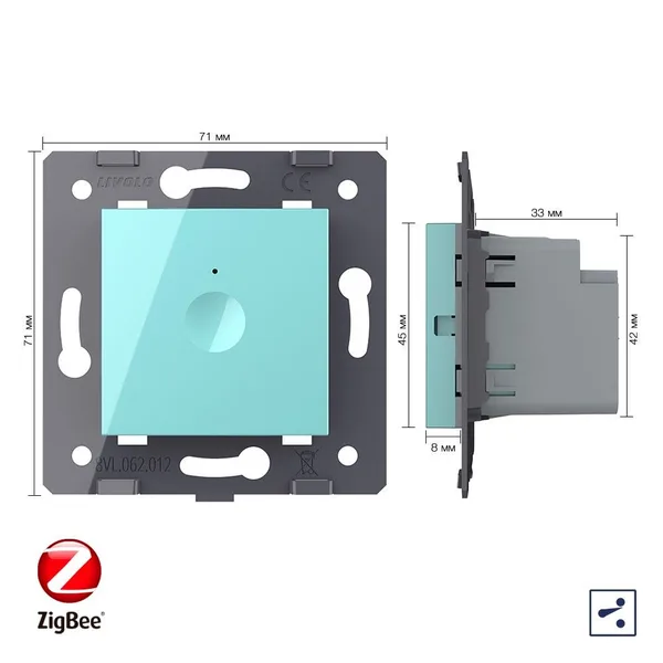 Одноклавишный проходной сенсорный выключатель ZigBee Module, цвет зеленый (механизм) Livolo — фото 5
