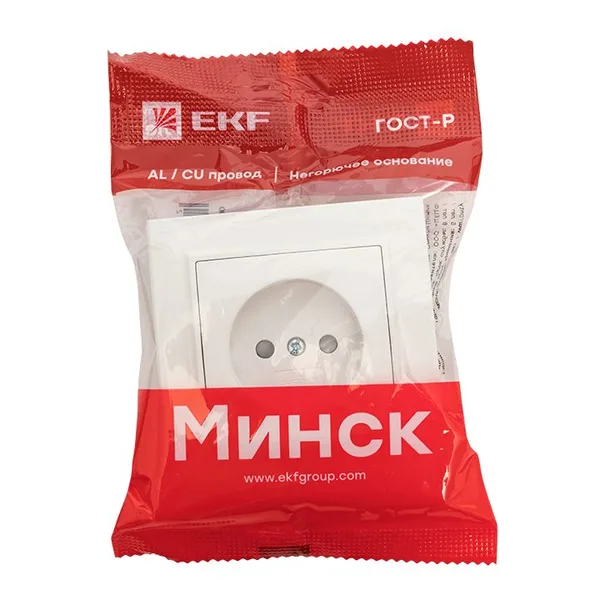 Минск Розетка 1-местная СП без заземления, 10 А, с защ,штор,, белая EKF — фото 4