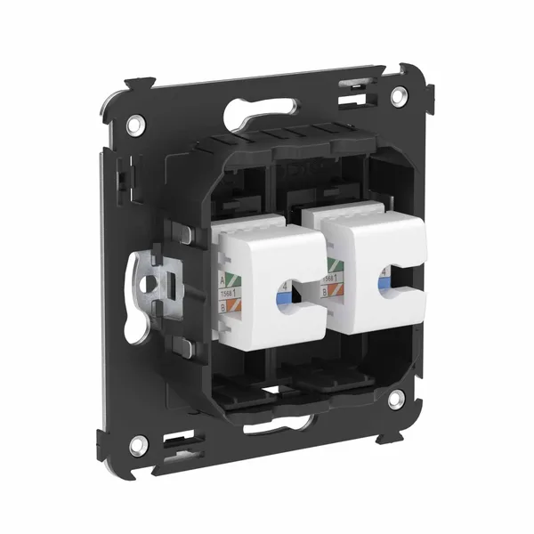 Компьютерная розетка RJ-45 без шторки в стену, кат.6А двойная, "Avanti", "Черный матовый" DKC — фото 3