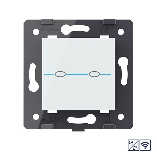 Двухклавишный сенсорный выключатель Quadro 12/24В с радиоупр., цвет белый (механизм) Livolo — фото 2