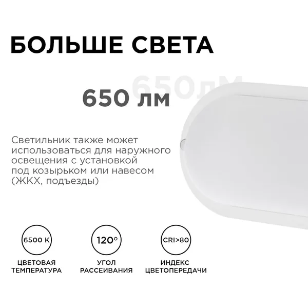 28-04 Светильник светодиодный герметичный 8Вт, 230В/50Гц, 650Лм, 6500К, IP65, 155х78х55мм, овал, матовый, белый Apeyron — фото 4
